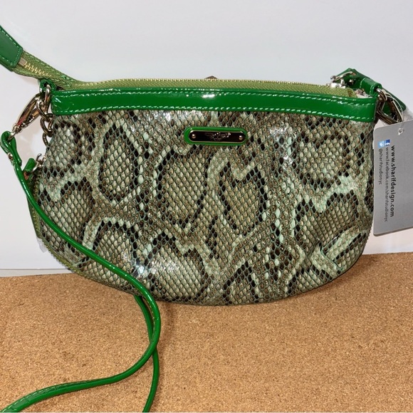 Sharif Green Snakeskin Print Crossbody Purse Chain Handbag Unique Designer - Picture 11 of 12